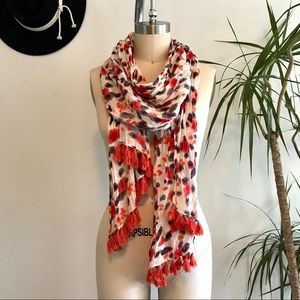 1937 cotton scarf 🧣 red orange gray white cream